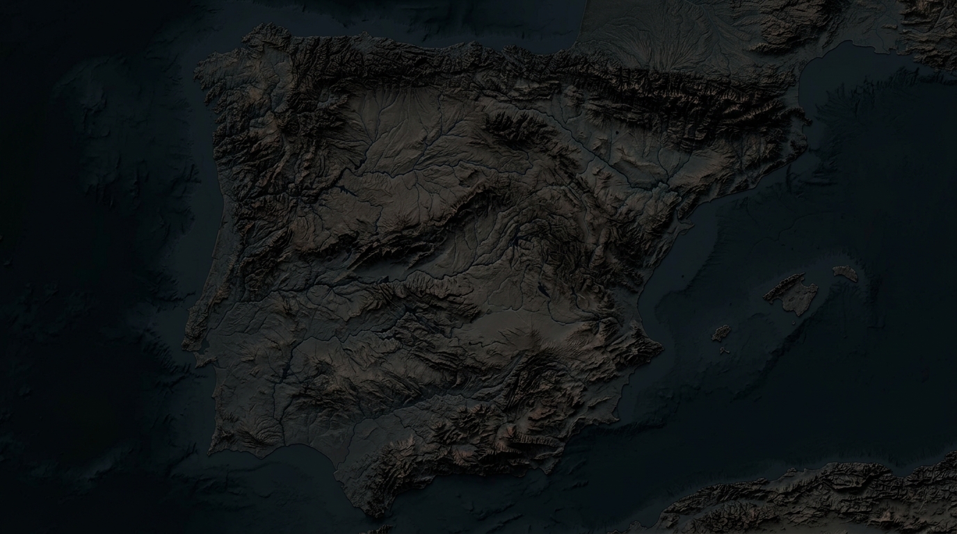 Mapa en relieve de España sobre el que se despliega la red Elyhub